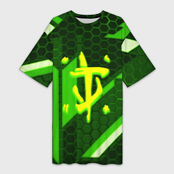 Женская длинная футболка Doom geometry green