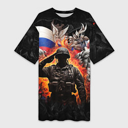 Женская длинная футболка Защитник отечества с ангельскими крыльями