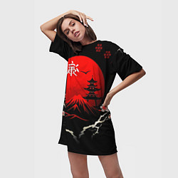 Футболка женская длинная Japan red black nature, цвет: 3D-принт — фото 2