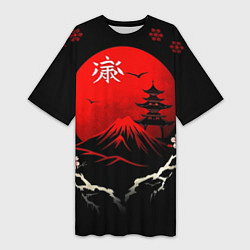 Футболка женская длинная Japan red black nature, цвет: 3D-принт