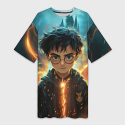 Футболка женская длинная Гарри Поттер магия, цвет: 3D-принт