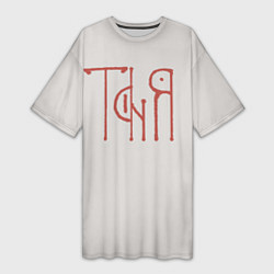 Женская длинная футболка Таня - красная надпись вязью