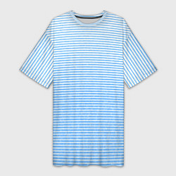 Женская длинная футболка Белый с голубым текстурный в полоску