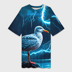 Футболка женская длинная Чайка и молния, цвет: 3D-принт