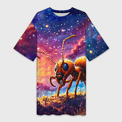 Футболка женская длинная Муравей в космосе, цвет: 3D-принт