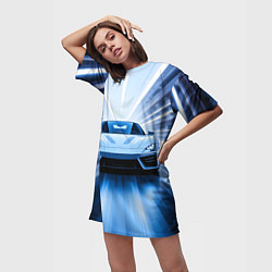 Футболка женская длинная Спорткар на скорости, цвет: 3D-принт — фото 2