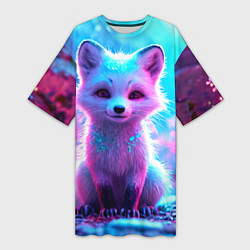Футболка женская длинная Песец в неоновом свете, цвет: 3D-принт