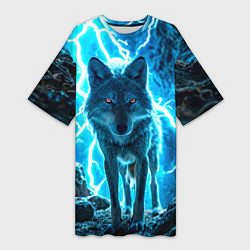 Футболка женская длинная Волк в разрядах молнии, цвет: 3D-принт