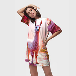 Футболка женская длинная Альпака в розовом, цвет: 3D-принт — фото 2