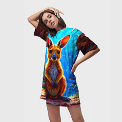 Футболка женская длинная Кенгуру в джунглях, цвет: 3D-принт — фото 2