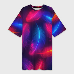 Женская длинная футболка Вспыхивающие перья - неоновое свечение
