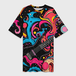 Женская длинная футболка Psychedelic abstract guitar