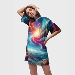Футболка женская длинная Fantastic neon space landscape - ai art fantasy, цвет: 3D-принт — фото 2
