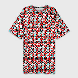 Женская длинная футболка Киберпанк шестиугольники красные