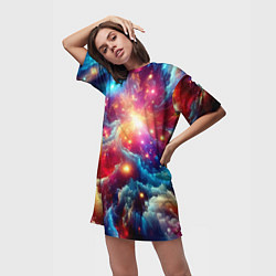 Футболка женская длинная Colorfull neon space clouds - ai art fantasy, цвет: 3D-принт — фото 2