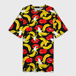 Футболка женская длинная Губы и бананы, цвет: 3D-принт