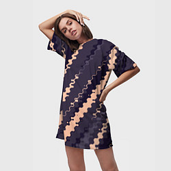 Футболка женская длинная Фиолетовый с бежевым искажённые полосы, цвет: 3D-принт — фото 2