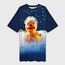 Женская длинная футболка Резиновая уточка в мыльной пене