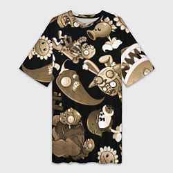 Женская длинная футболка Растения против зомби в бежевом цвете