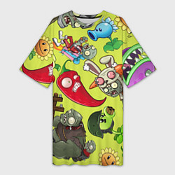 Женская длинная футболка Растения против зомби с героями