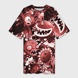 Женская длинная футболка Растения против зомби в красном цвете