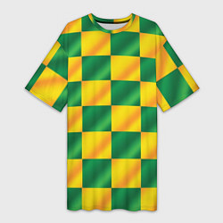 Женская длинная футболка Желтый и зеленый геометрический паттерн