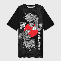 Футболка женская длинная Бойцовые петушки истребители демонов, цвет: 3D-принт