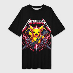 Футболка женская длинная Metallica - cool Pikachu, цвет: 3D-принт