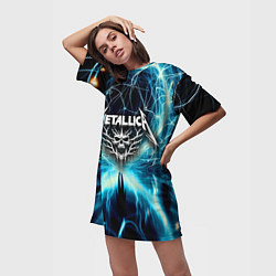 Футболка женская длинная Neon glow - Metallica, цвет: 3D-принт — фото 2