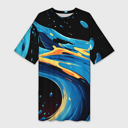 Женская длинная футболка Синяя волна из красок