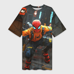 Футболка женская длинная Человек паук бежит, цвет: 3D-принт