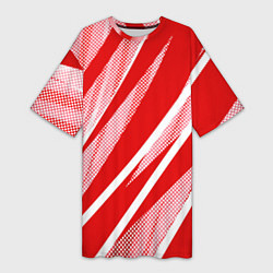 Женская длинная футболка Красно-белый абстракция с полосами