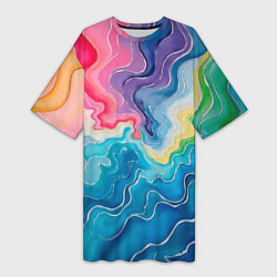Женская длинная футболка Абстрактные волны в мраморном стиле