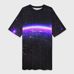 Женская длинная футболка Планета и неоновое свечение
