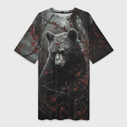 Футболка женская длинная Бурый мишка в дремучем лесу, цвет: 3D-принт