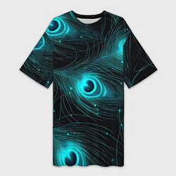 Женская длинная футболка Светящиеся перья павлина паттерн