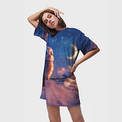 Футболка женская длинная Сова на фоне ночного неба, цвет: 3D-принт — фото 2