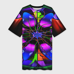 Женская длинная футболка Неоновая психоделика лепестки