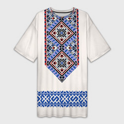 Футболка женская длинная Славянская вышиванка - узор обережник, цвет: 3D-принт