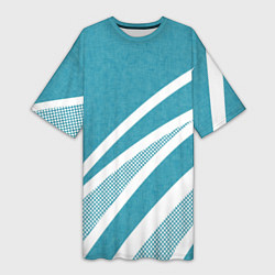 Женская длинная футболка Бело-голубой абстракция с полосами