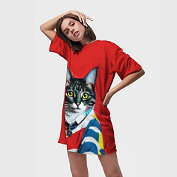 Футболка женская длинная Милая кисуля в модном пуловере - поп-арт, цвет: 3D-принт — фото 2