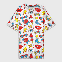 Женская длинная футболка Паттерн с яркими молодежными стикерами