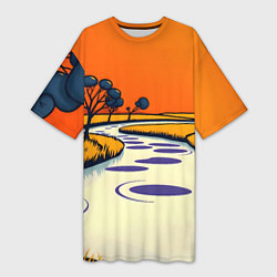 Футболка женская длинная Арт с фантастическим пейзажем, цвет: 3D-принт