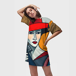 Футболка женская длинная Дама с веером, цвет: 3D-принт — фото 2