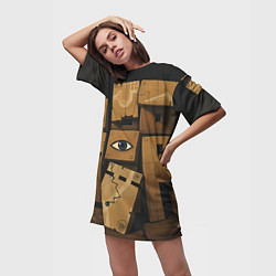 Футболка женская длинная Коробки и глаз, цвет: 3D-принт — фото 2