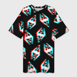 Женская длинная футболка Skyrim glitch logo patten