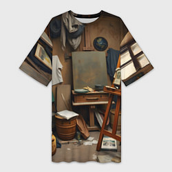 Футболка женская длинная Мастерская художника, цвет: 3D-принт