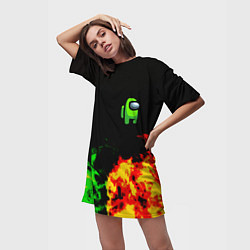 Футболка женская длинная Амонг ас огненная текстура, цвет: 3D-принт — фото 2