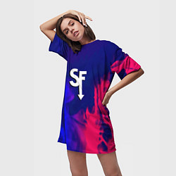 Футболка женская длинная Sally face neon flame, цвет: 3D-принт — фото 2
