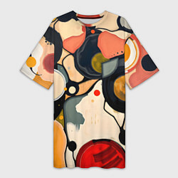 Женская длинная футболка Абстракция с кругами и краской
